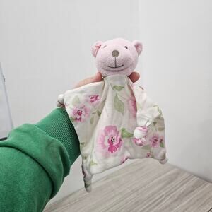 Kyle Deena Pink Bear Lovey Floral Rose Flower Square Knotted Security Blanket